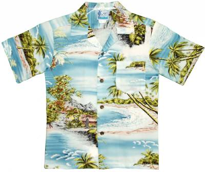 Ocean Breeze Boys Tropical Hawaiian Aloha Shirt in Blue