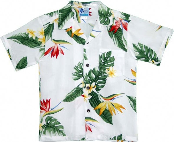 BOP Plumeria Boys Tropical Hawaiian Aloha Shirt in White