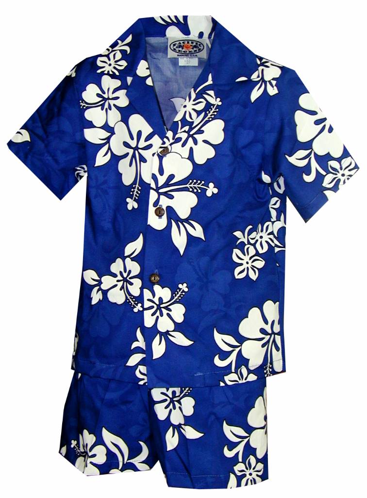 White Hibiscus Boys 2 Piece Tropical Cabana set in Blue