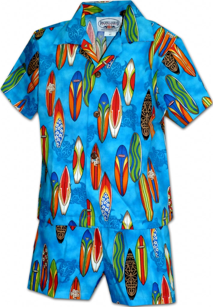 Surf Boards Boys 2 Piece Tropical Cabana set in Blue