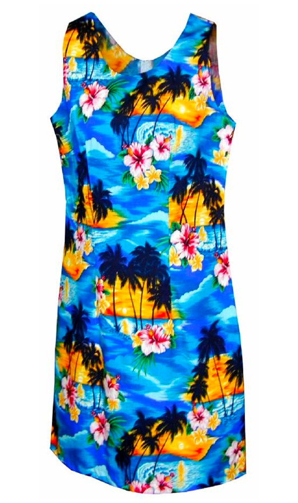 Tropical Paradise Ladies Tropical Print Tank Dress Blue