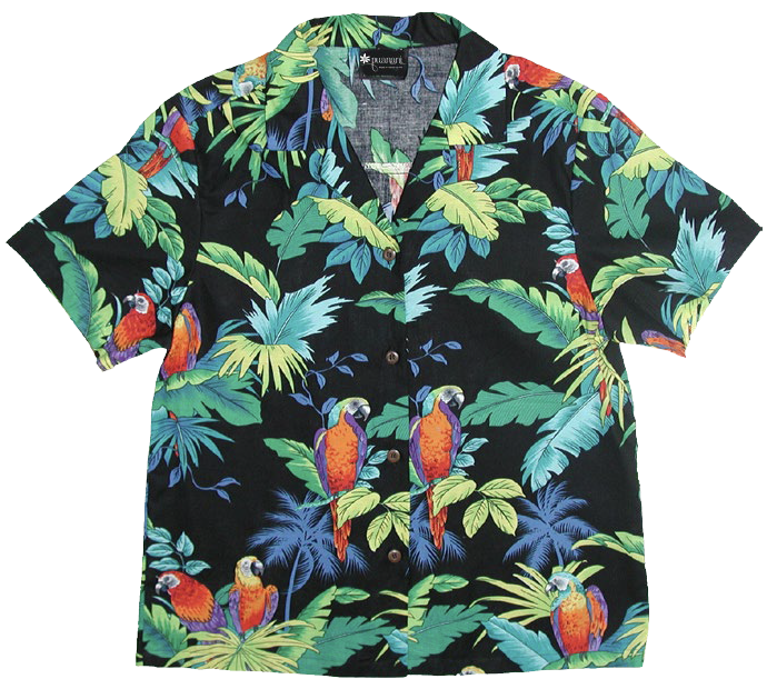 Paradise Parrots Ladies Tropical Hawaiian Aloha Camp Shirt in Black