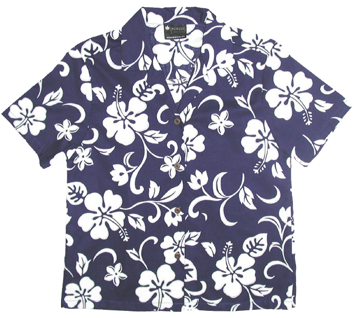 Hibiscus Paradise Ladies Tropical Hawaiian Aloha Camp Shirt in Royal