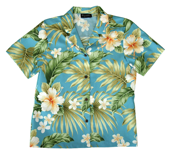 Ladies Tropical Camp Hawaiian Aloha Shirt in Blue