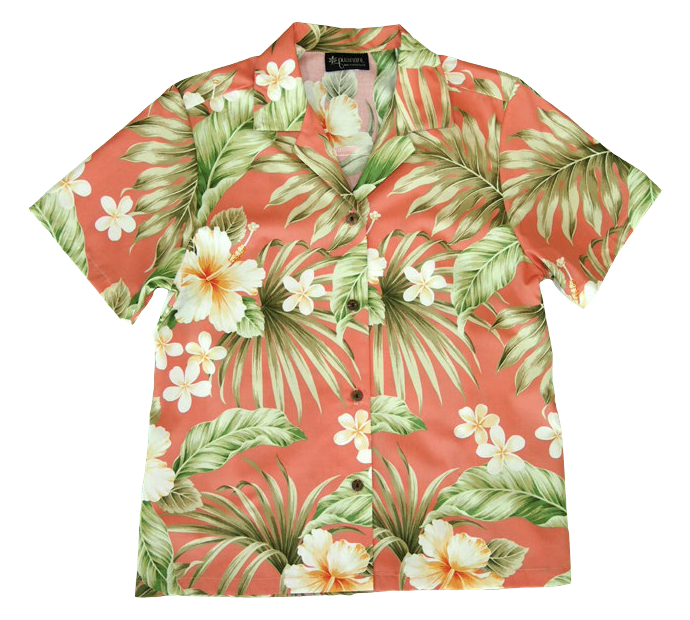 Ladies Tropical Camp Hawaiian Aloha Shirt in Coral