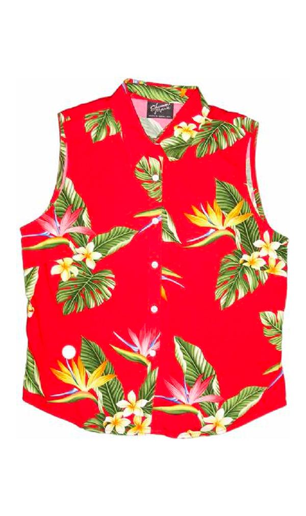 BOP Plumeria Ladies Hawaiian Sleeveless Blouse in Red