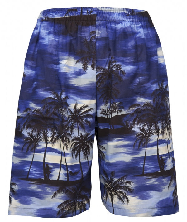Evening Palms Mens Tropical Printed Shorts in Blue