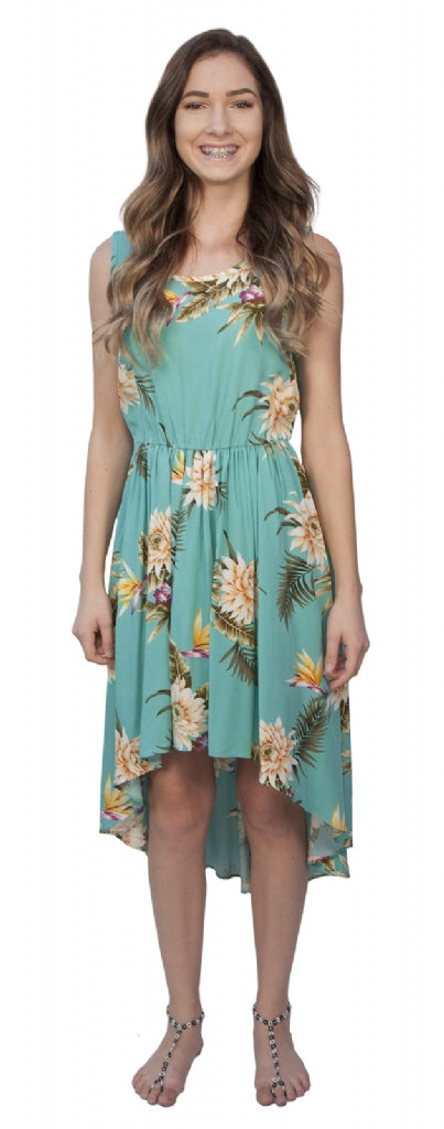 Ceres Tropical Print Hawaiian Aloha Dress in Green