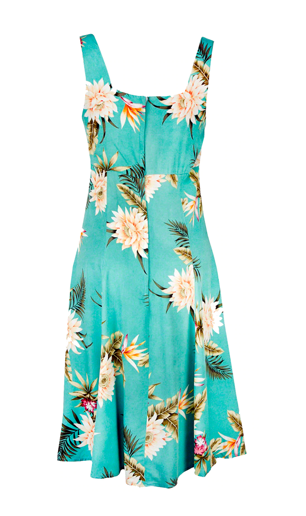 Ceres - Tropical Print Hawaiian Sun Dress in Green