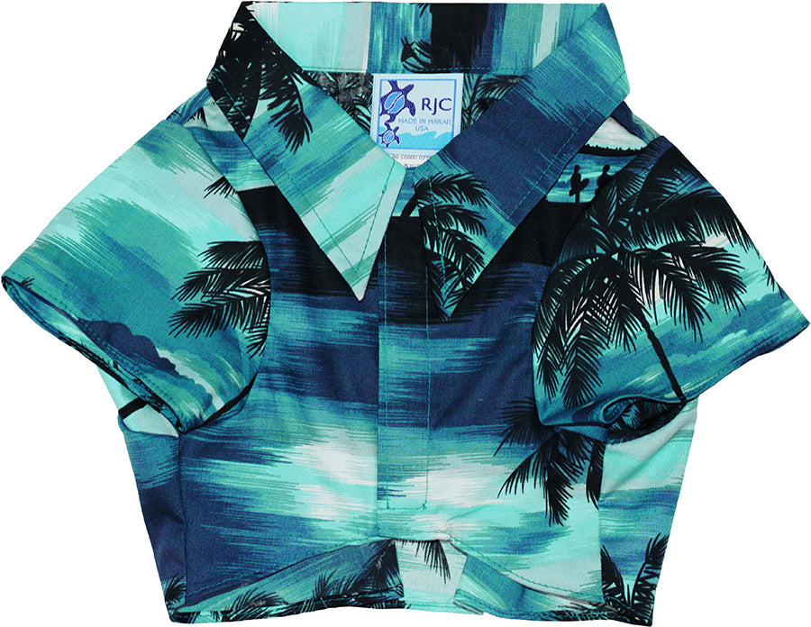 Evening Palms Doggy Hawaiian Aloha Shirt in Turquoise