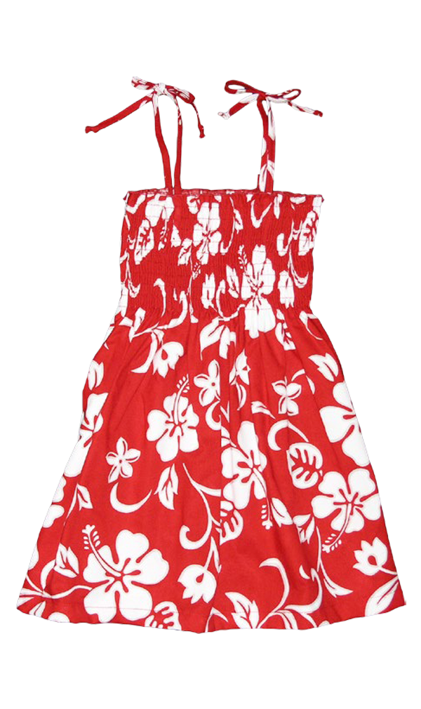 Hibiscus Paradise Girls Tropical Tie Strap Smocked Dress Red