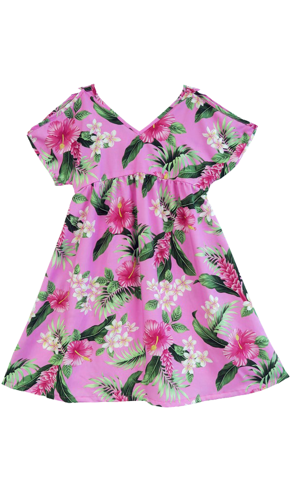 Girls Short Sleeve Hawaiian Dress in Pink