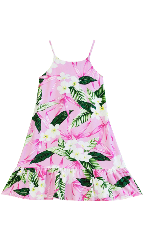 Plumeria Girls Sundress with Ruffle in Pink