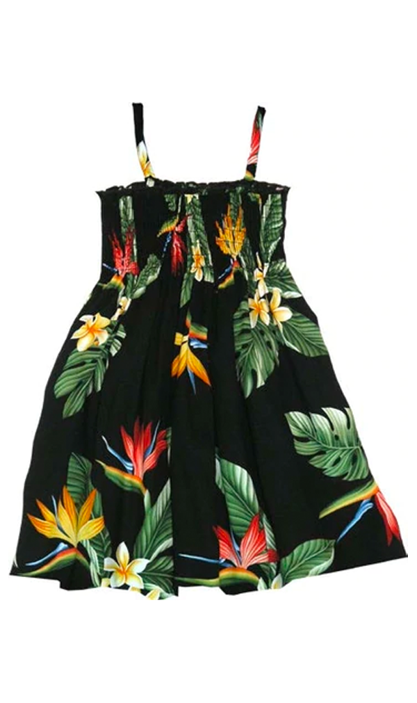 BOP Plumeria Infant Toddler Tropical Smocked Dress in Black