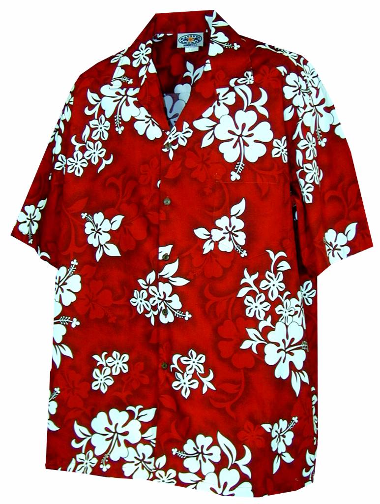 White Hibiscus Boys Hawaiian Shirt in Red