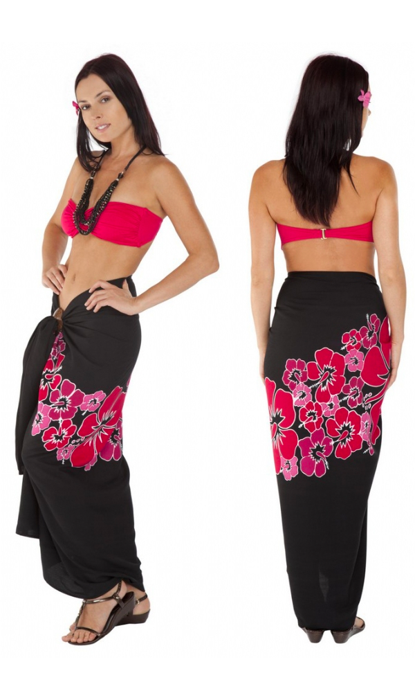 Hibiscus Printed Sarong Full Length in Pink