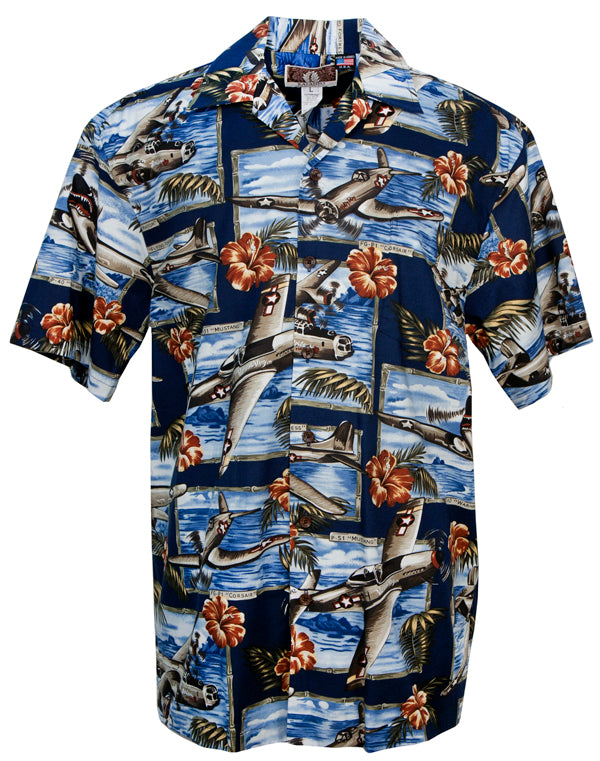 USA Military Hawaiian Aloha Shirts - Vintage Airplanes & Battleships ...