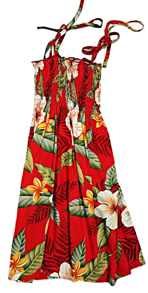 Leilani Girls Tropical Hawaiian Aloha Print Smocked Tube Dress Red Leilani Girls Tropical Hawaiian Aloha Print Smocked Tube Dress Red