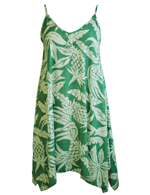 Pineapple Twist Ladies Hawaiian V Neck Scarf Hem Dress in Sage
