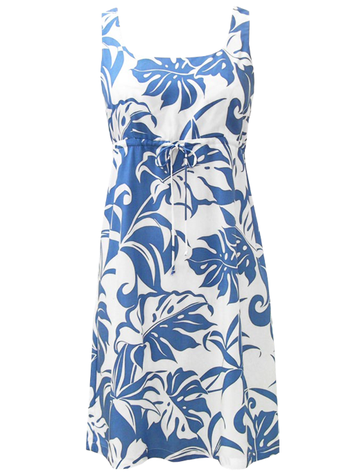 Island Life Tropical Hawaiian Aloha Tie Front Dress in Blue