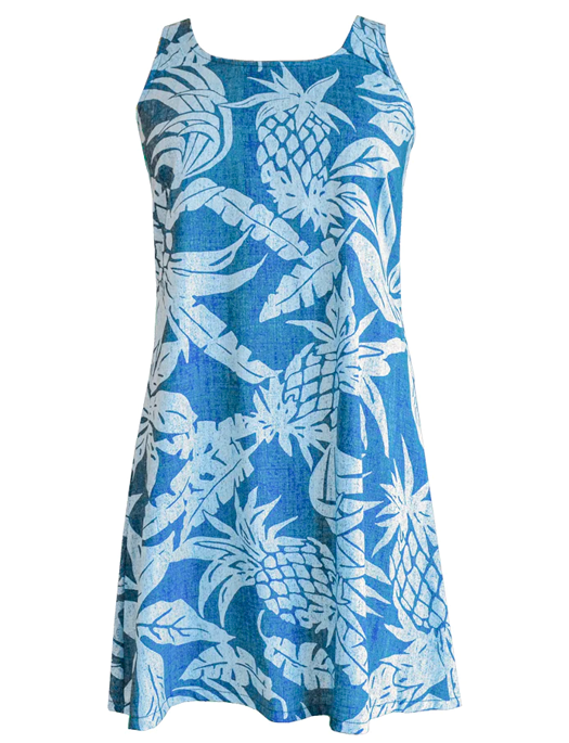 Pineapple Twist Ladies Hawaiian A Line Back Cutout Dress in Blue